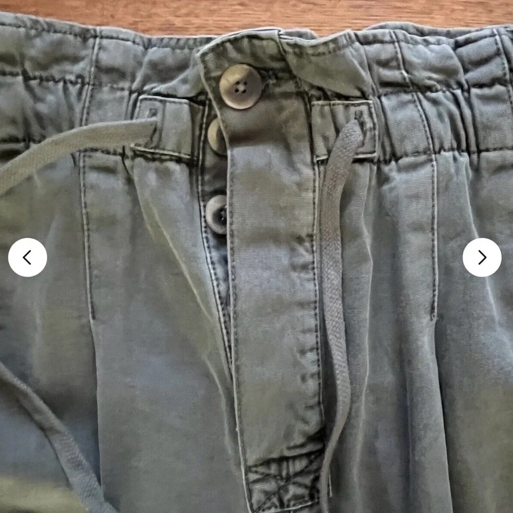 Free People Paper Bag High Waist Pants Women's L Green Cotton Blend Drawstring